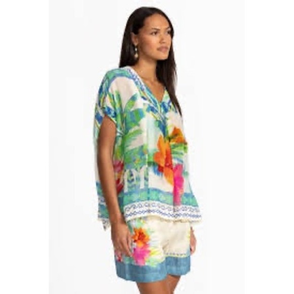 Johnny Was Tops - Johnny Was Hana Blouse vibrant floral print V-neckline travel vacation beach